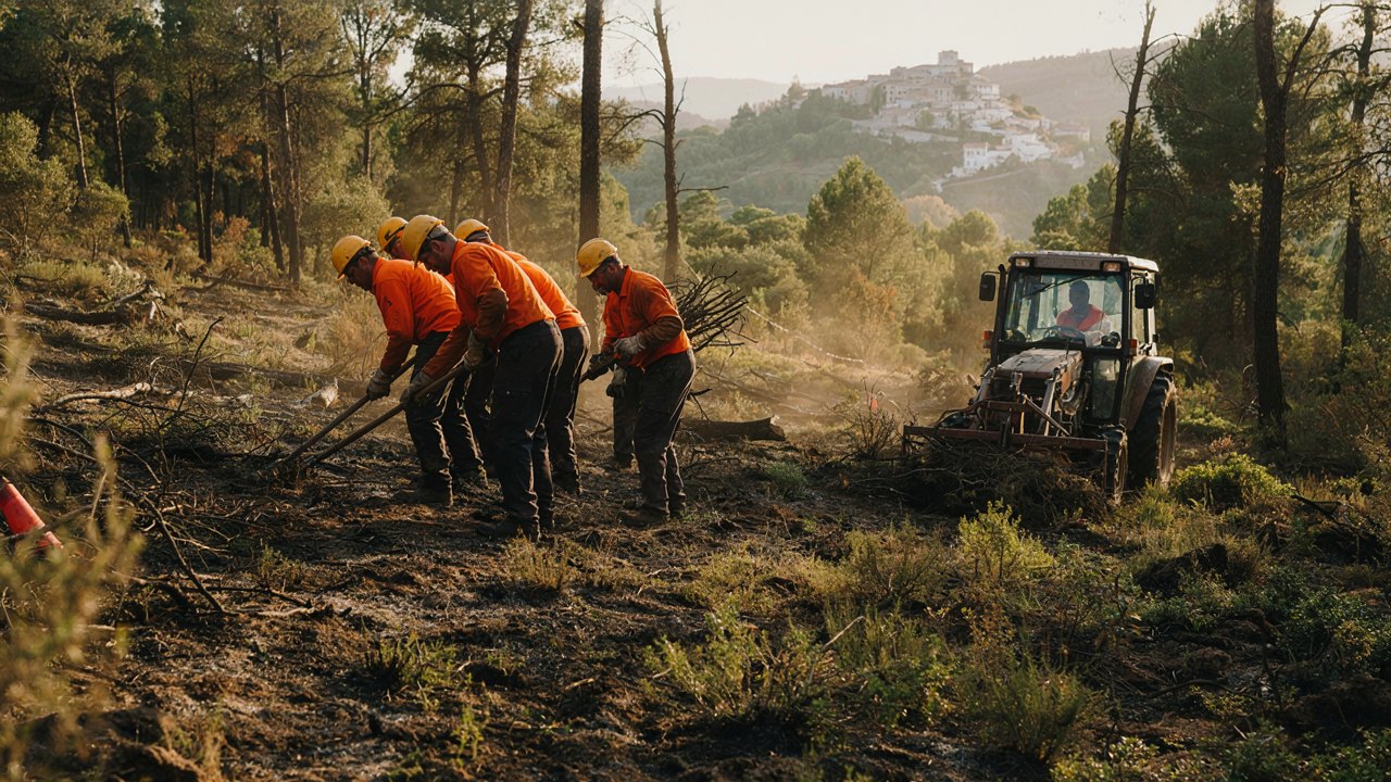 Brigada limpiando zona forestal