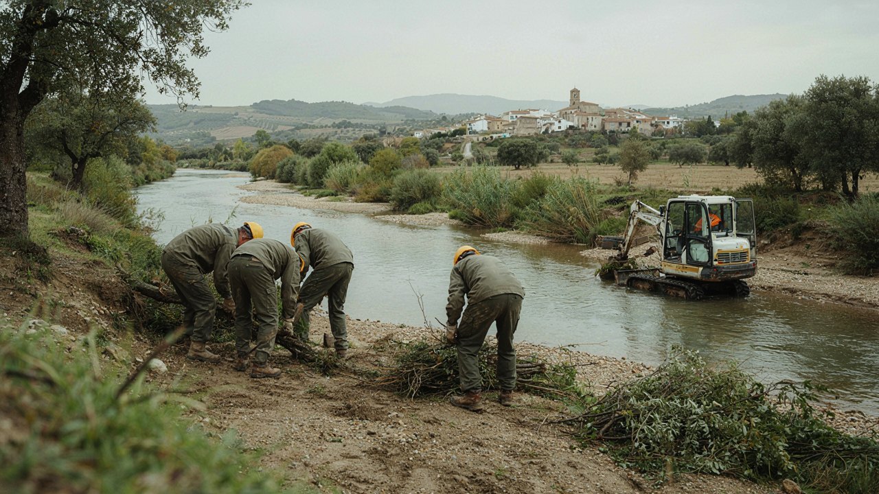 Limpieza de cauce de río con maquinaria