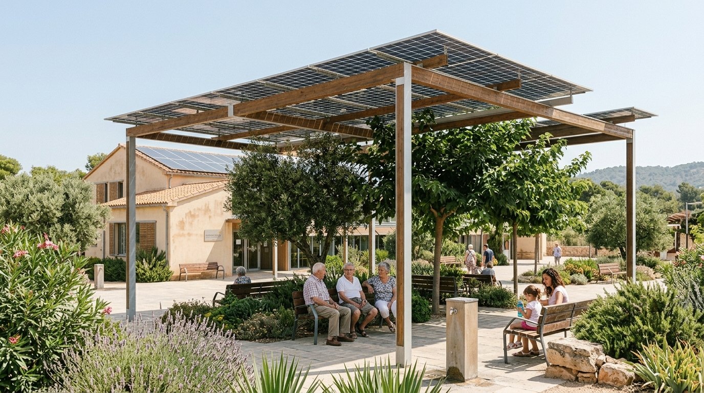 Pérgola solar como refugio climático